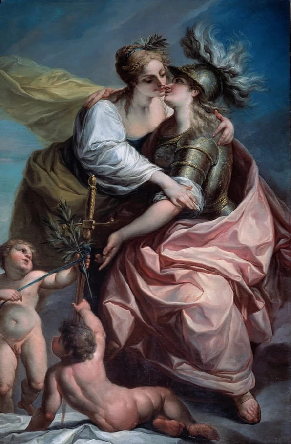 Allegoria dei tredici valori della repubblica, la pace che abbraccia la giustizia - Palazzo Ducale, Genova